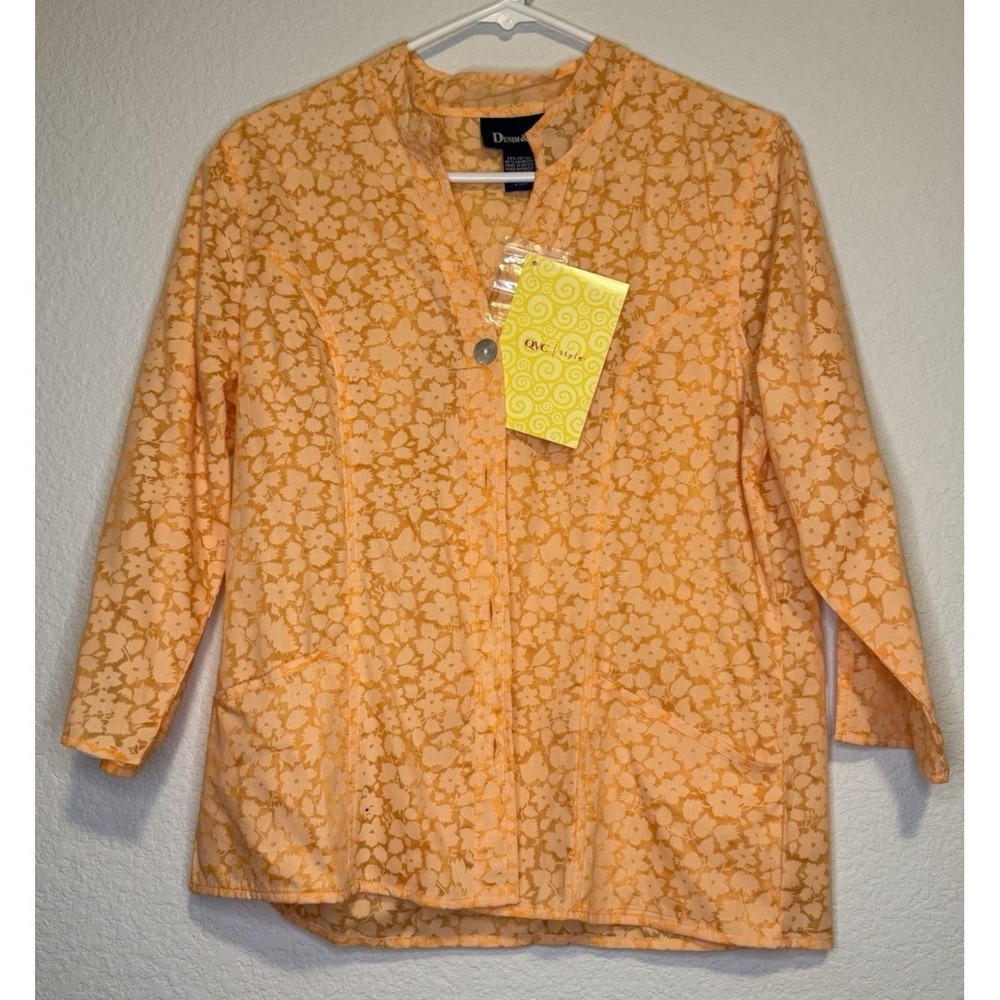 NWT-Denim & Co. Floral‎ Print Top Blouse Women's Size Small Orange